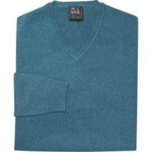 $99 JOS A BANK teal pima cotton v-neck sweater XL